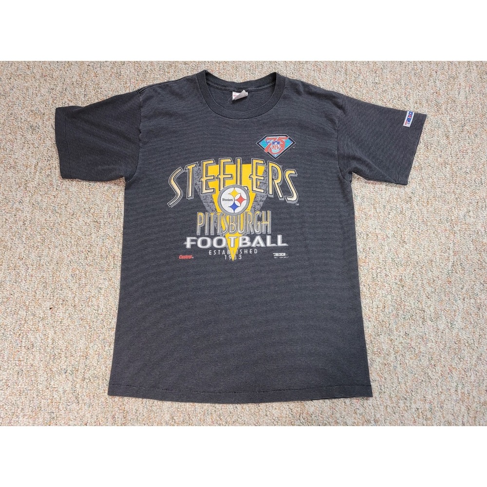 Trench Pittsburgh Steelers Shirt Mens XL Black Vintage 90s NFL 75th Anniv.